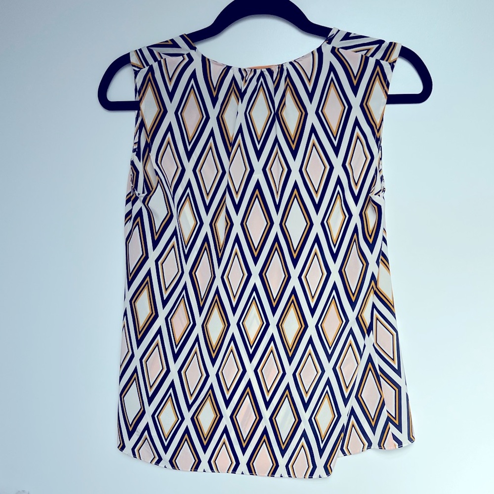 TORY BURCH JESS DIAMOND PRINT SLEEVELESS SILK TOP, IVORY - Size 2 - Picture 3 of 4